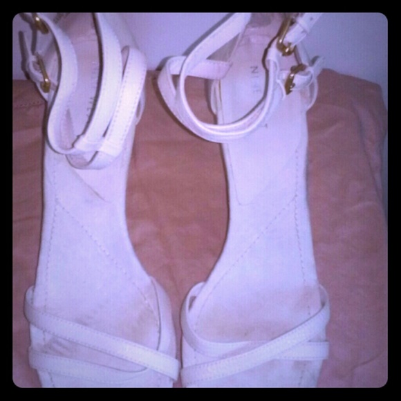 Cream strapped wedges