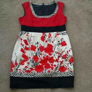 Red, black, and white dress