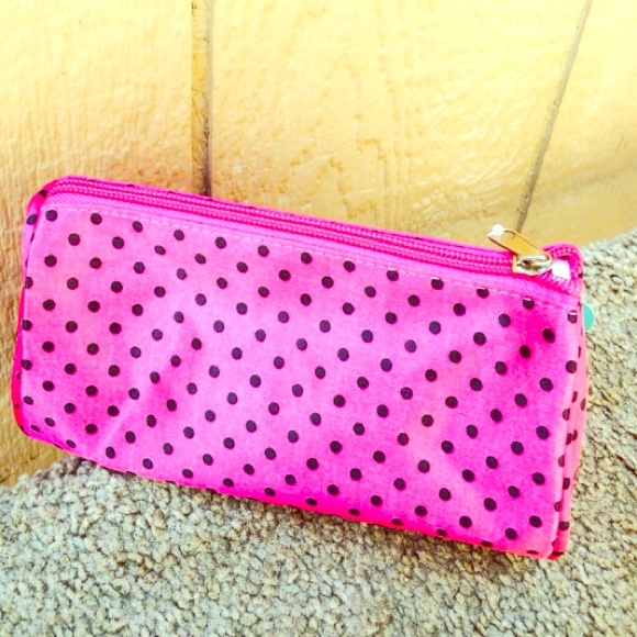 Hot pink with black poco dots, cosmetic bag