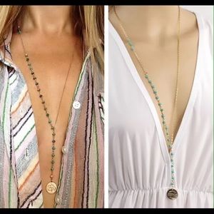 NWOT long gold necklace with turquoise beads