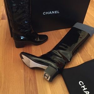 Authentic Chanel tall patent leather boots Sz 37/7