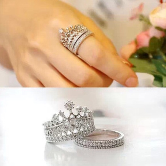 Sterling silver plated CZ wedding ring set - Picture 2 of 4