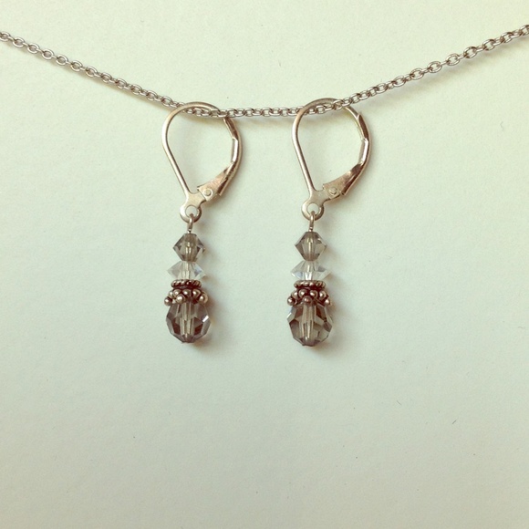 Smoky grey Swarovski crystal dangle drop earrings