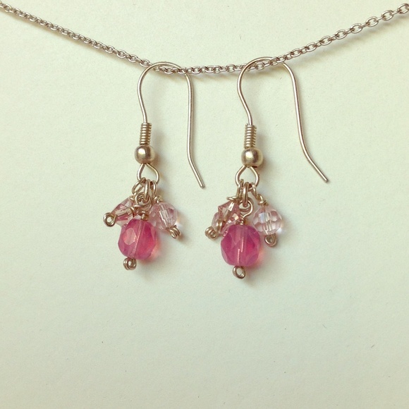 Pink Swarovski crystal bead dangle drop earring
