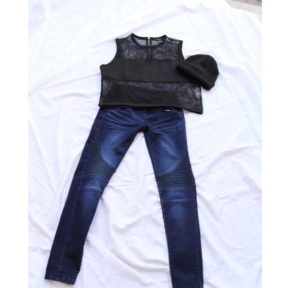 Tobi dark wash Moto jeans