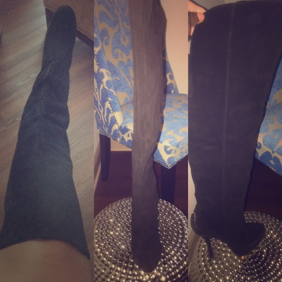 H by Halston over the knee black boots.