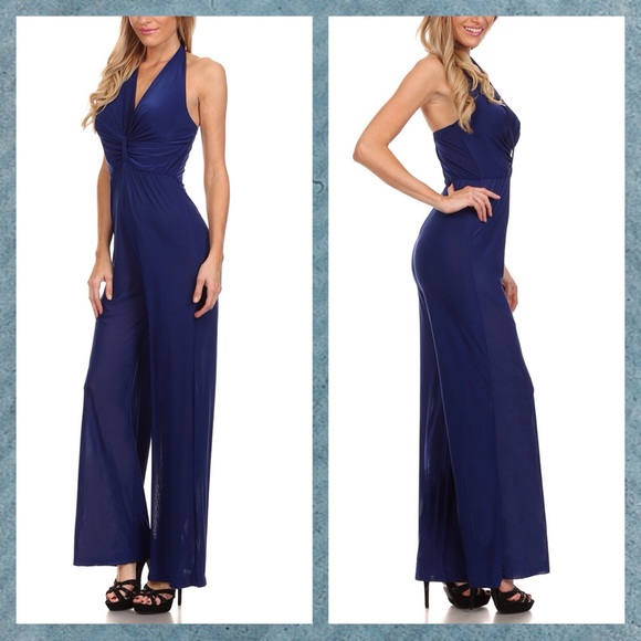 FINAL PRICE--{HP 7/13} Silky Blue Halter Jumpsuit - Picture 2 of 6