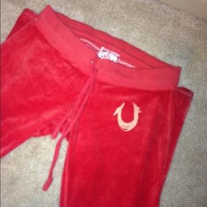 Red True Religion velour sweatpants