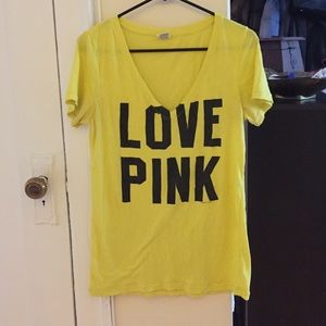 Love Pink Bright Yellow V-Neck