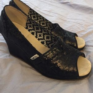 Toms sequin wedge heels