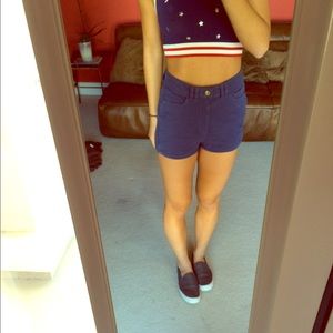 American Apparel High Waisted Shorts Dark Blue