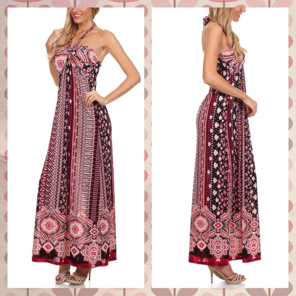 1 Small Leftโ๏ธPink Multi Halter Maxi Dress - Picture 2 of 5