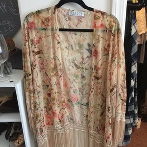 Floral kimono with fringe