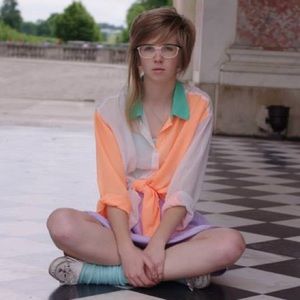 American Apparel Color Block Chiffon Button-Up