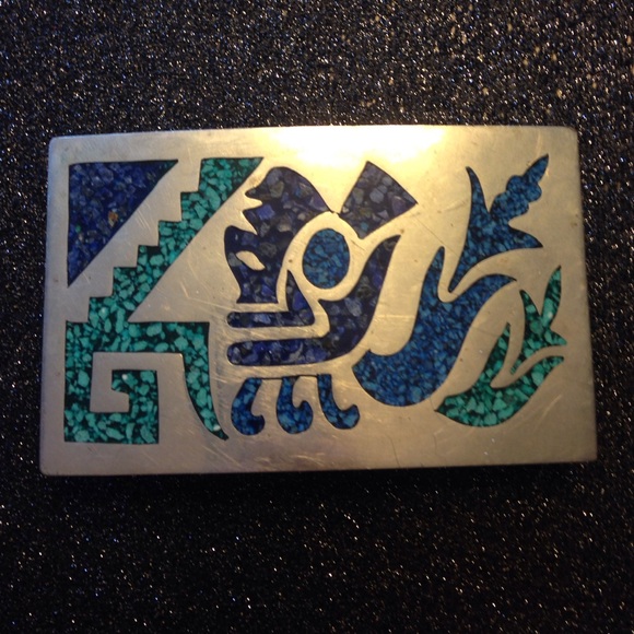 Vintage Genuine Turquoise Silver Belt Buckle OOAK