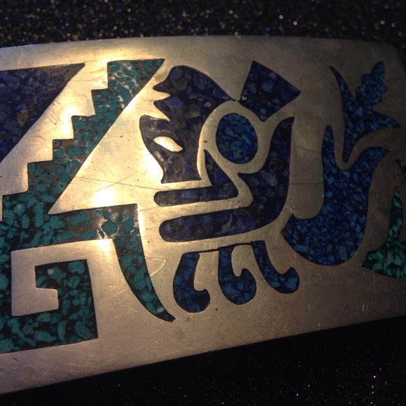 Vintage Genuine Turquoise Silver Belt Buckle OOAK main image 4