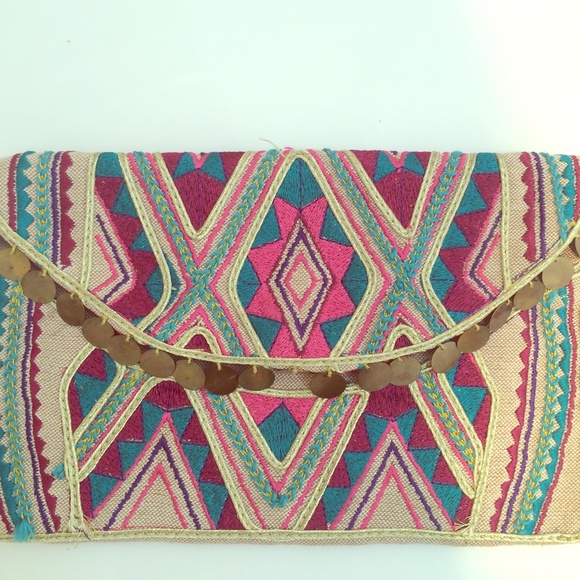 Embroidered clutch