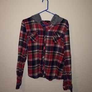 hooded flannel button up!
