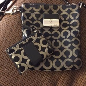 BUNDLE. Black Coach Card Wallet and Messenger Bag