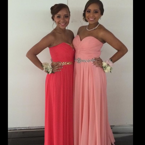 Dark Pink Long Dress With Gold Beading