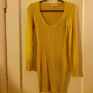 Canary yellow ribbed fitted sweater dress