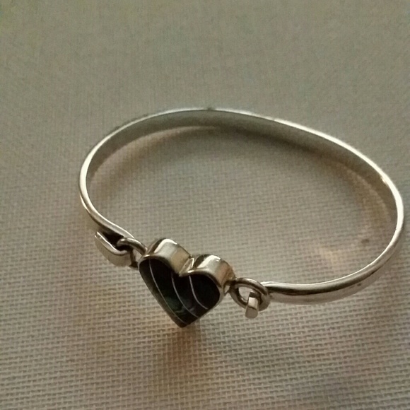 Real .925 Sterling Silver Heart Bangle