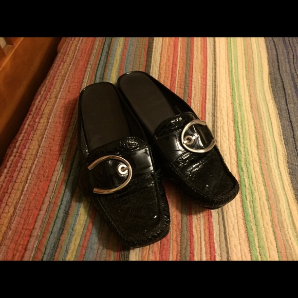 Stuart Weitzman black patent mules