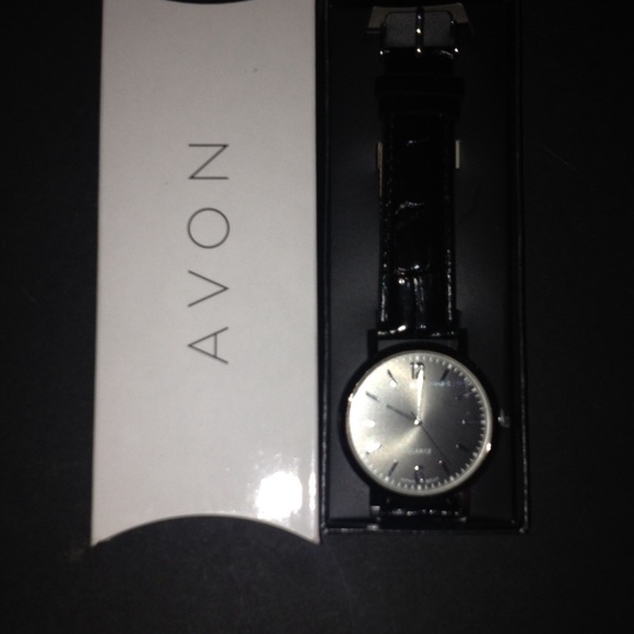 Men's black leather watch -Avon