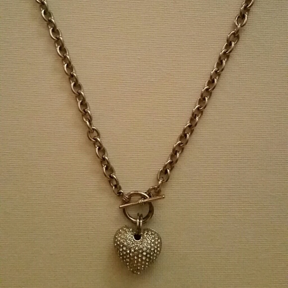 Silver Metal Heart Toggle Necklace