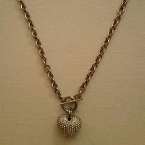 Silver Metal Heart Toggle Necklace