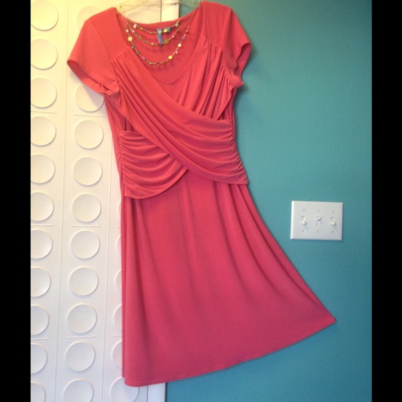 Coral short sleeve dress with hidden tummy control