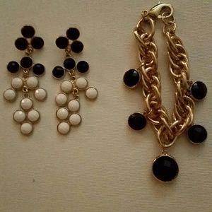 Gold Black and White Earring and Bracelet set