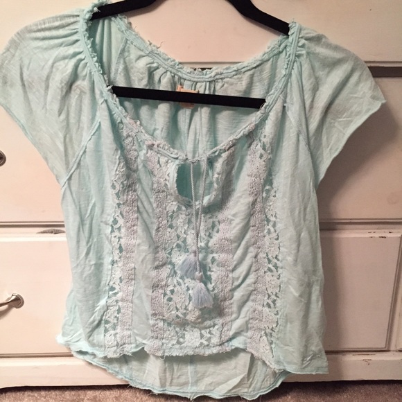 Light Blue Hollister Peasant Top