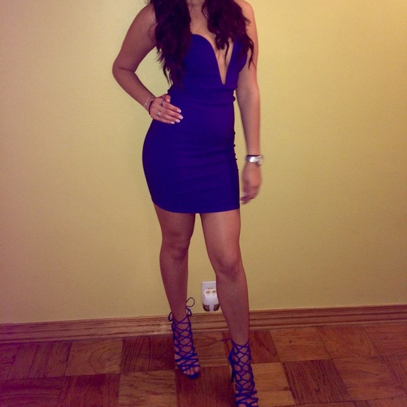 Blue deep v dress