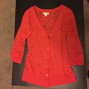 Red cardigan half sleeve sweater