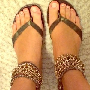 Camo Print Gold Chain Sandals