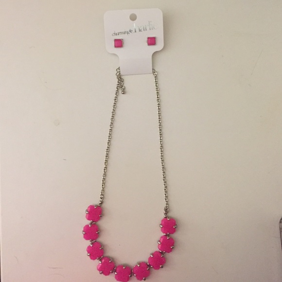 Hot pink necklace and matching earrings