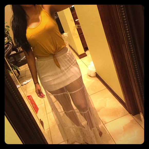 Mustard top with lace maxi skirt