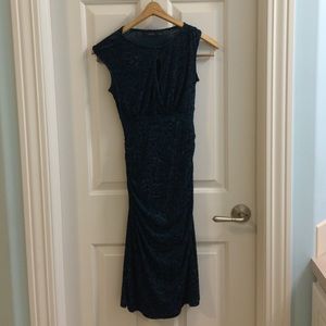 Patterned blue velvet evening dress