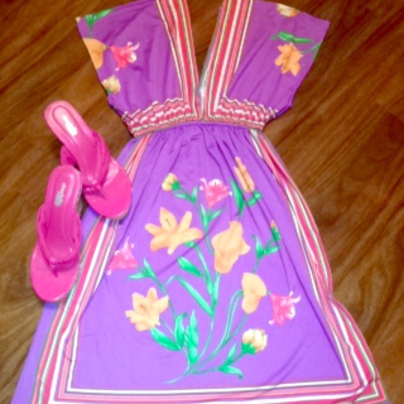 Floral Print Purple Dress