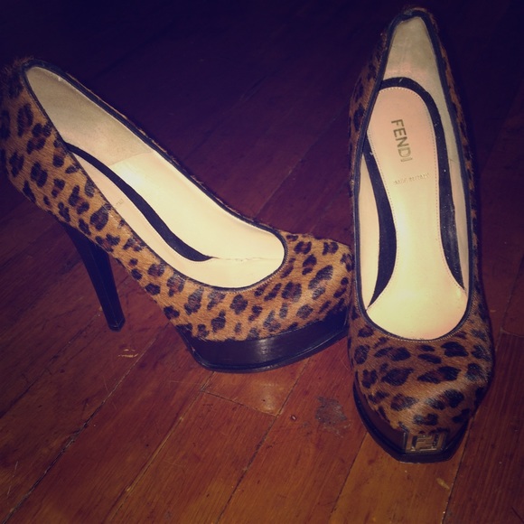 FENDI Shoes - Leopard Print Calf Hair Fendi FF Platform Pump