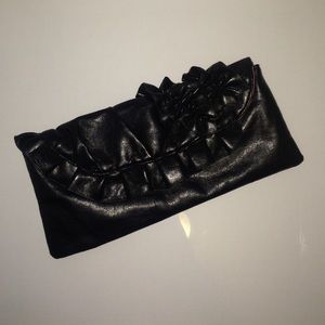 Black Clutch with Ruffle Accents