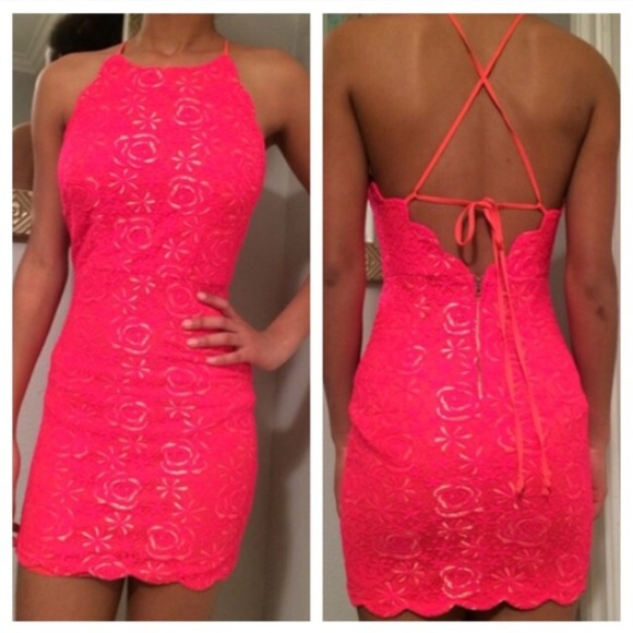 Pink and gold lace dress