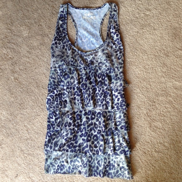 Navy Blue Cheetah Ruffled Razorback Tank - Picture 2 of 4