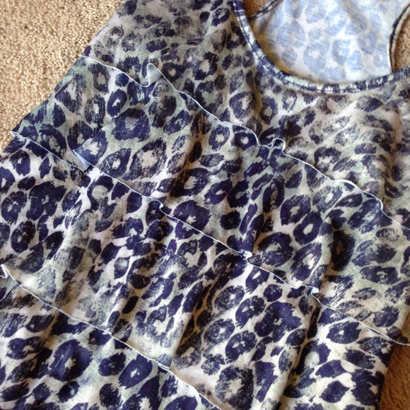 Navy Blue Cheetah Ruffled Razorback Tank - Picture 4 of 4