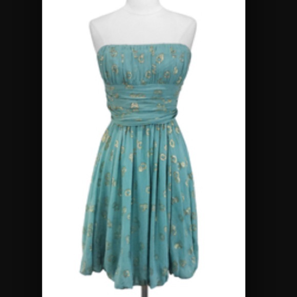 BCBGMaxAzria dress- teal with gold circles - Picture 1 of 2