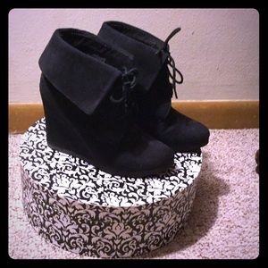 Black wedge booties