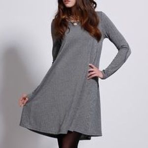 Herringbone Swing Dress with Elbow Patches