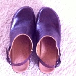 Nuture Brown Tooled Leather Clogs Heels