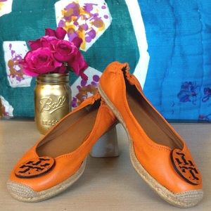 Tory Burch Orange Reva Leather Espadrilles